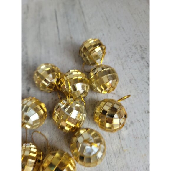 Miniature golden glass disco ball ornament Xmas set unique - Picture 6 of 8